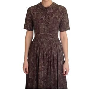 Vintage Muriel Ryan Division of Serbin Tiki Print Button Up Shirt Dress Pockets